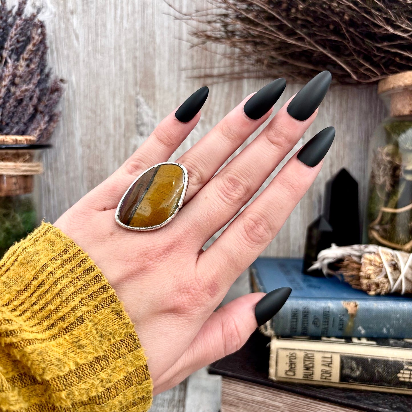 Tigers Eye Fine Silver Ring Size 7.5  / Foxlark Crystal Jewelry Collection