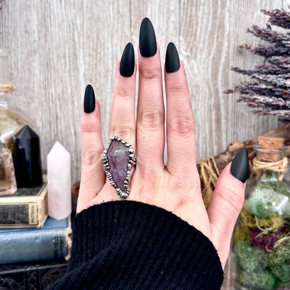 Raw Amethyst Crystal  Ring Set in Fine Silver Size 5.5 / Foxlark Collection - One of a Kind