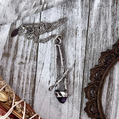 Raw Amethyst Crystal Necklace in Silver / Sticks & Stones Collection