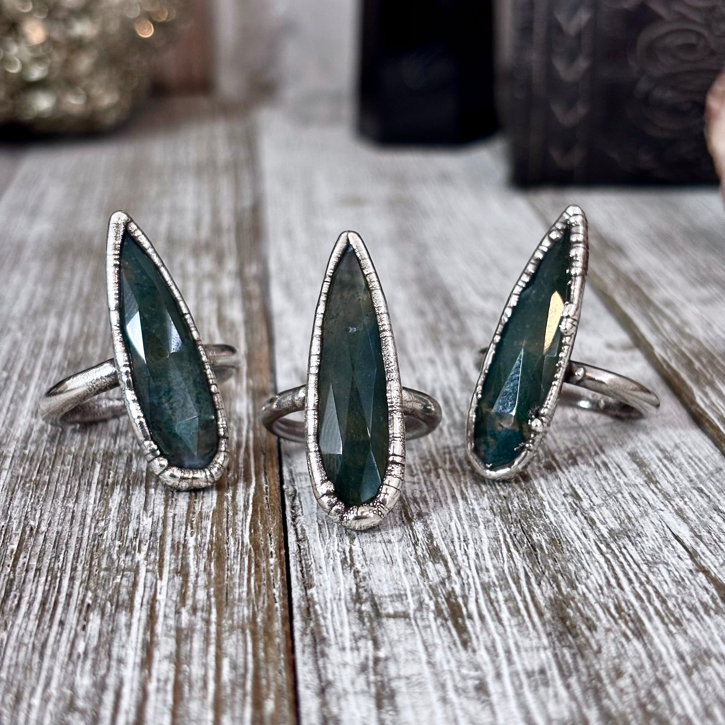 Green Moss Agate Ring Fine Silver Small Faceted Stone Ring Size 5 6 7 8 9 10 11 / Foxlark Collection