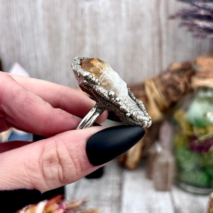 Raw Citrine Crystal Point Ring Set in Fine Silver Size 11  / Foxlark Collection - One of a Kind