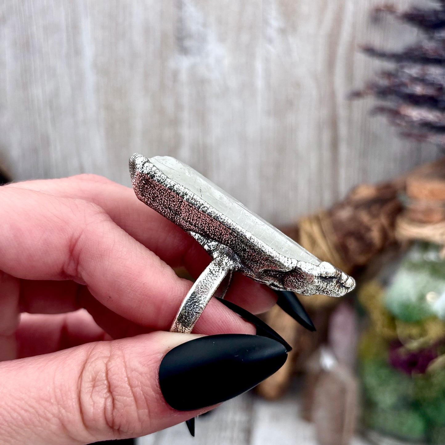 Raw Clear Quartz Crystal Ring Set in Fine Silver Size 8.5 / Foxlark Collection - One of a Kind