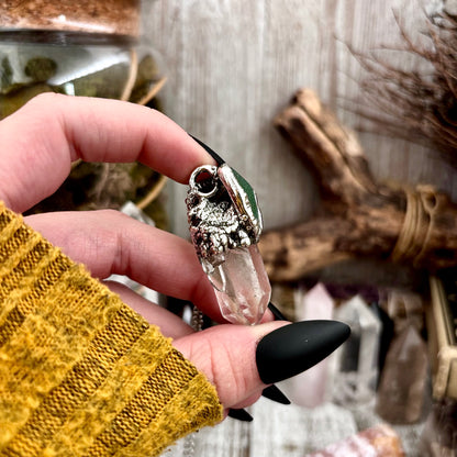 Clear Quartz & Green Sea Glass Crystal Statement Necklace in Fine Silver / Foxlark Collection - One of a Kind