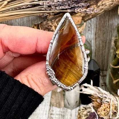 Tigers Eye Fine Silver Ring Size 10  / Foxlark Crystal Jewelry Collection