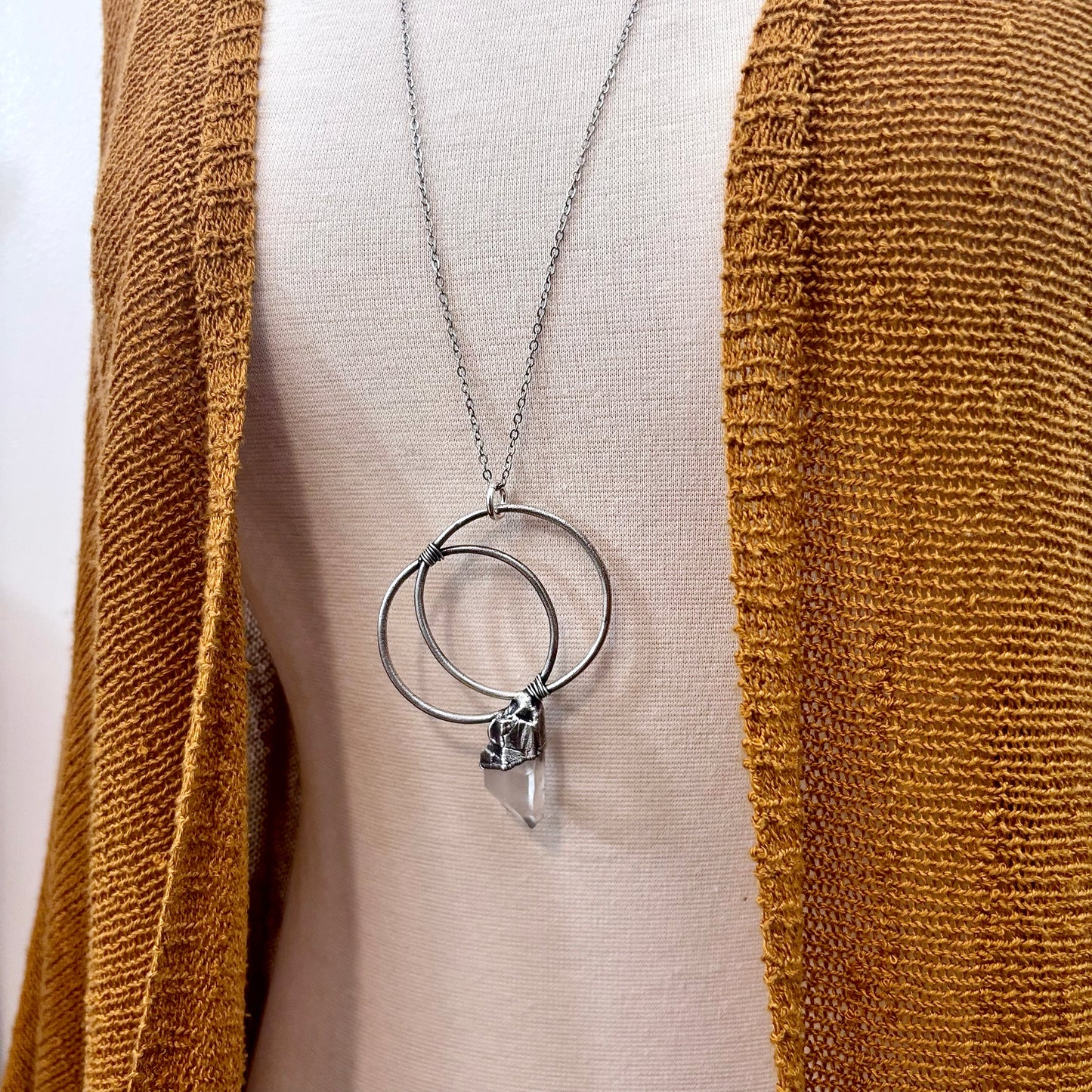 Big Raw Clear Quartz Crystal  Necklace in Fine Silver / Foxlark Collection - One of a Kind