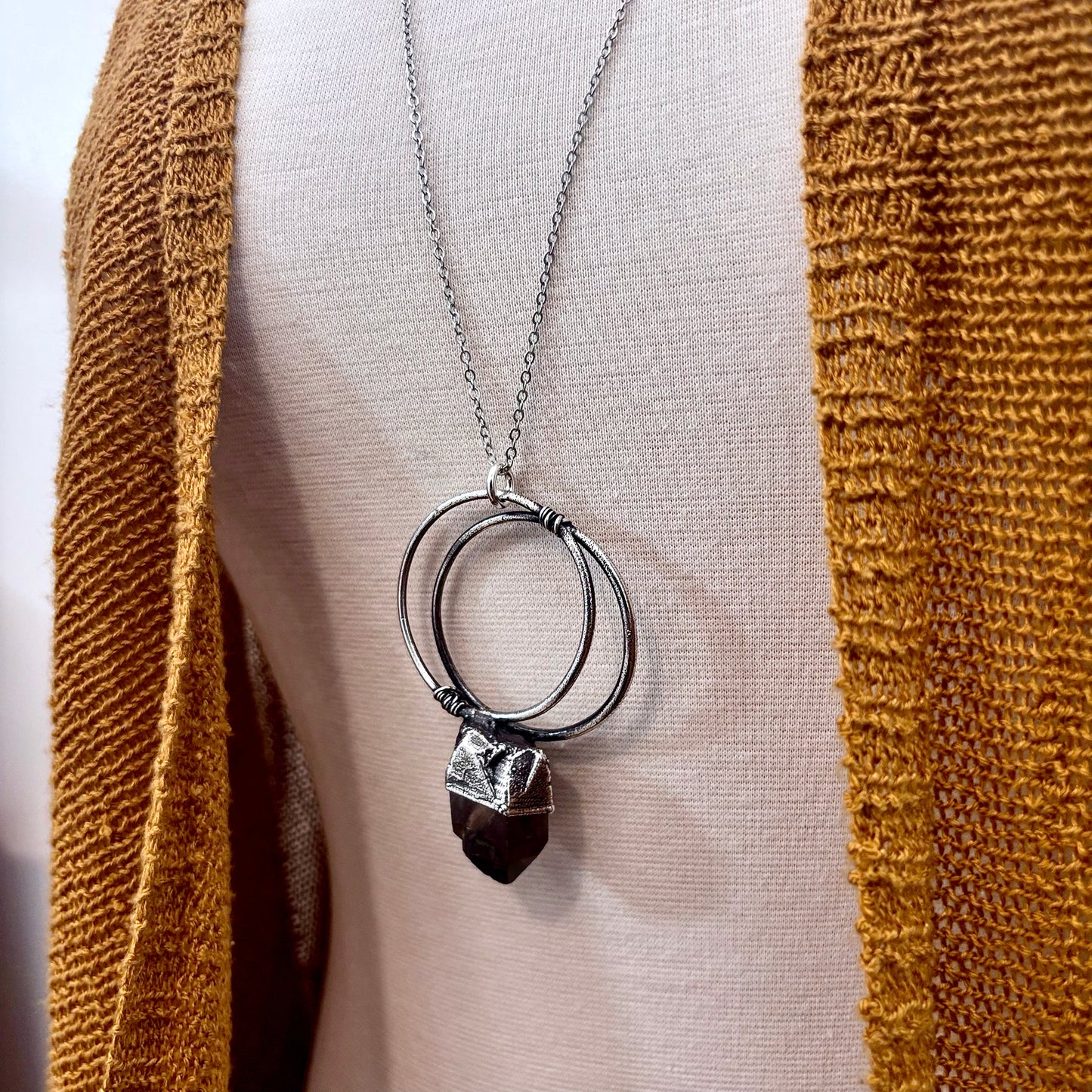 Raw Smoky Quartz Crystal  Necklace in Fine Silver / Foxlark Collection - One of a Kind