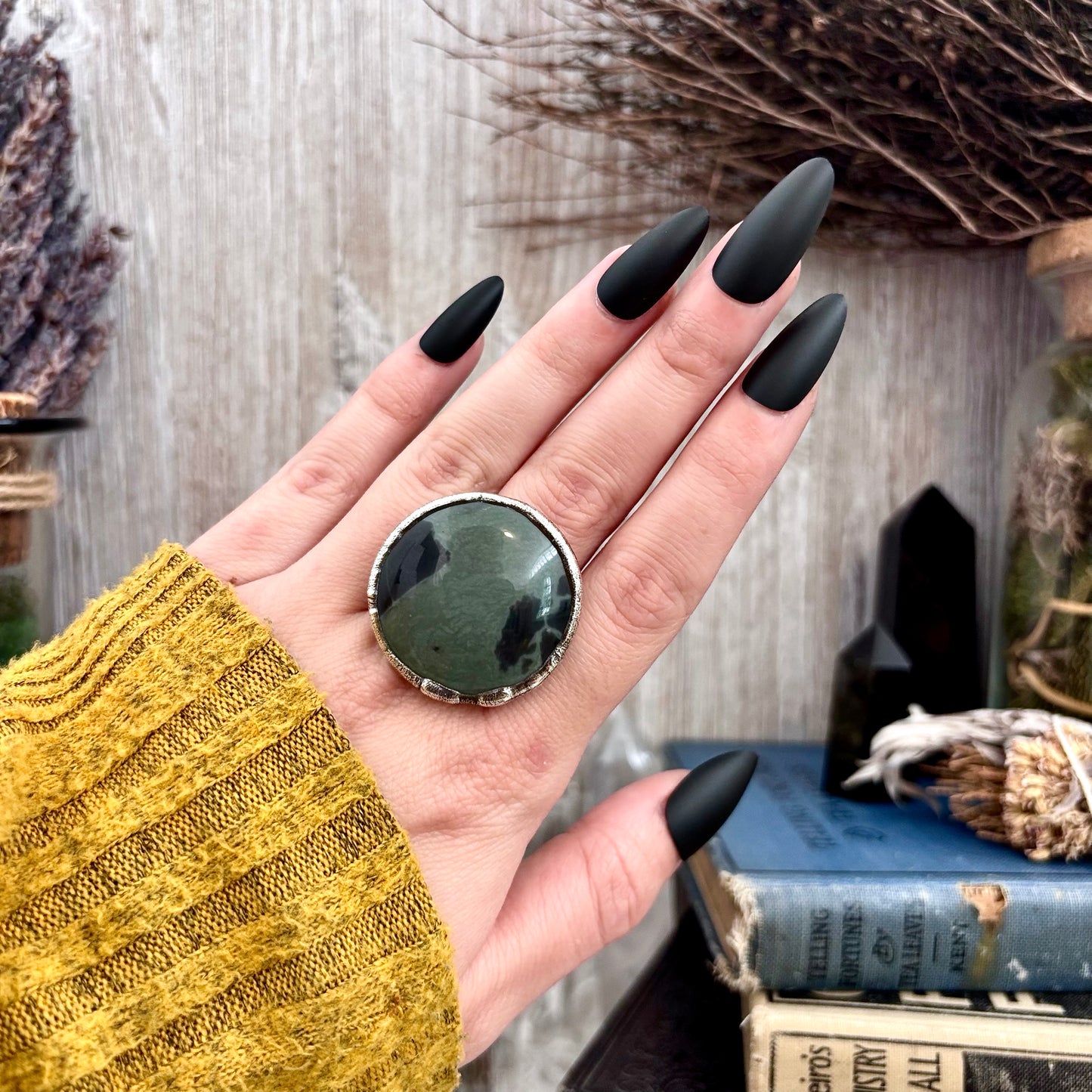 Spiderweb Obsidian Crystal Ring Fine Silver Size 7.5 / Foxlark Collection - One of a Kind