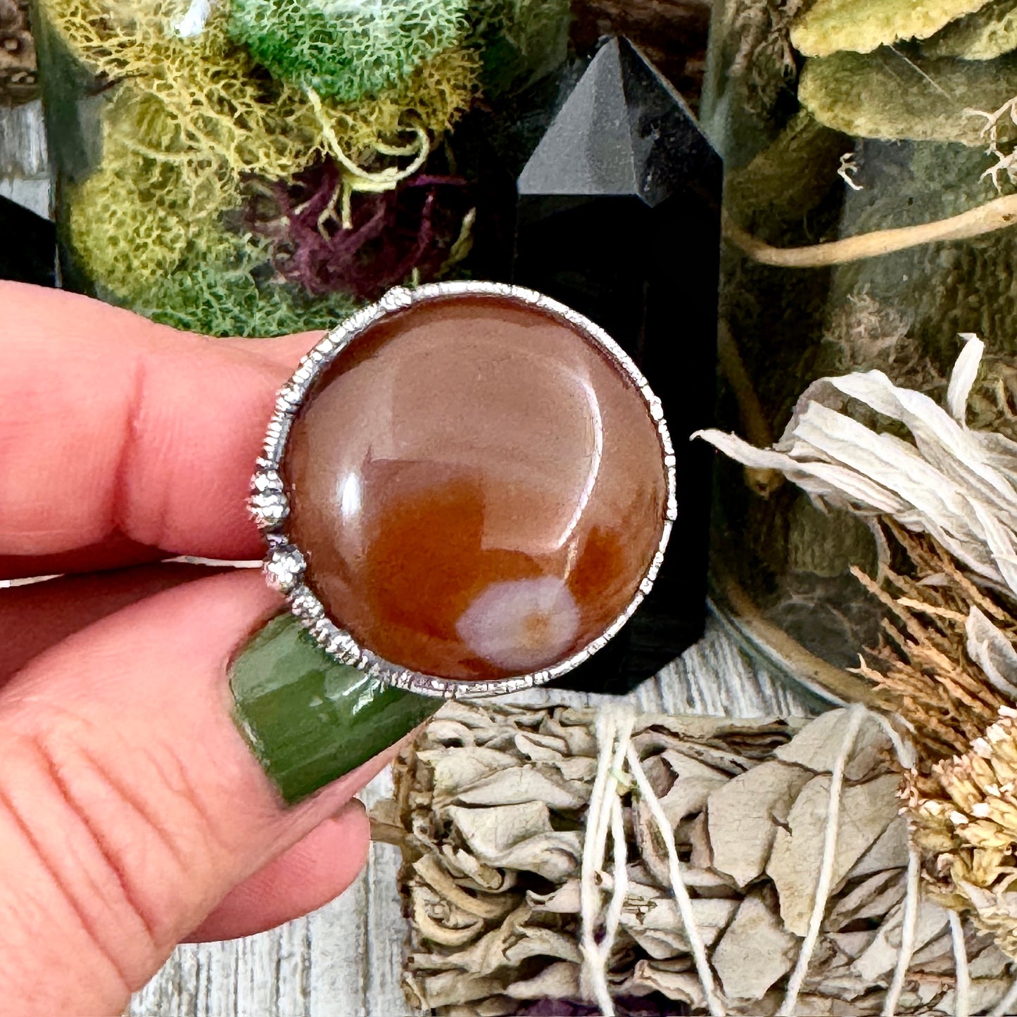 Carnelian Crystal Ring Fine Silver Size 8 / Foxlark Collection - One of a Kind