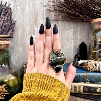 Multi Stone Obsidian Marcasite Blue Tigers Eye Sun Stone Ring In Silver Size 8 / Foxlark Collection