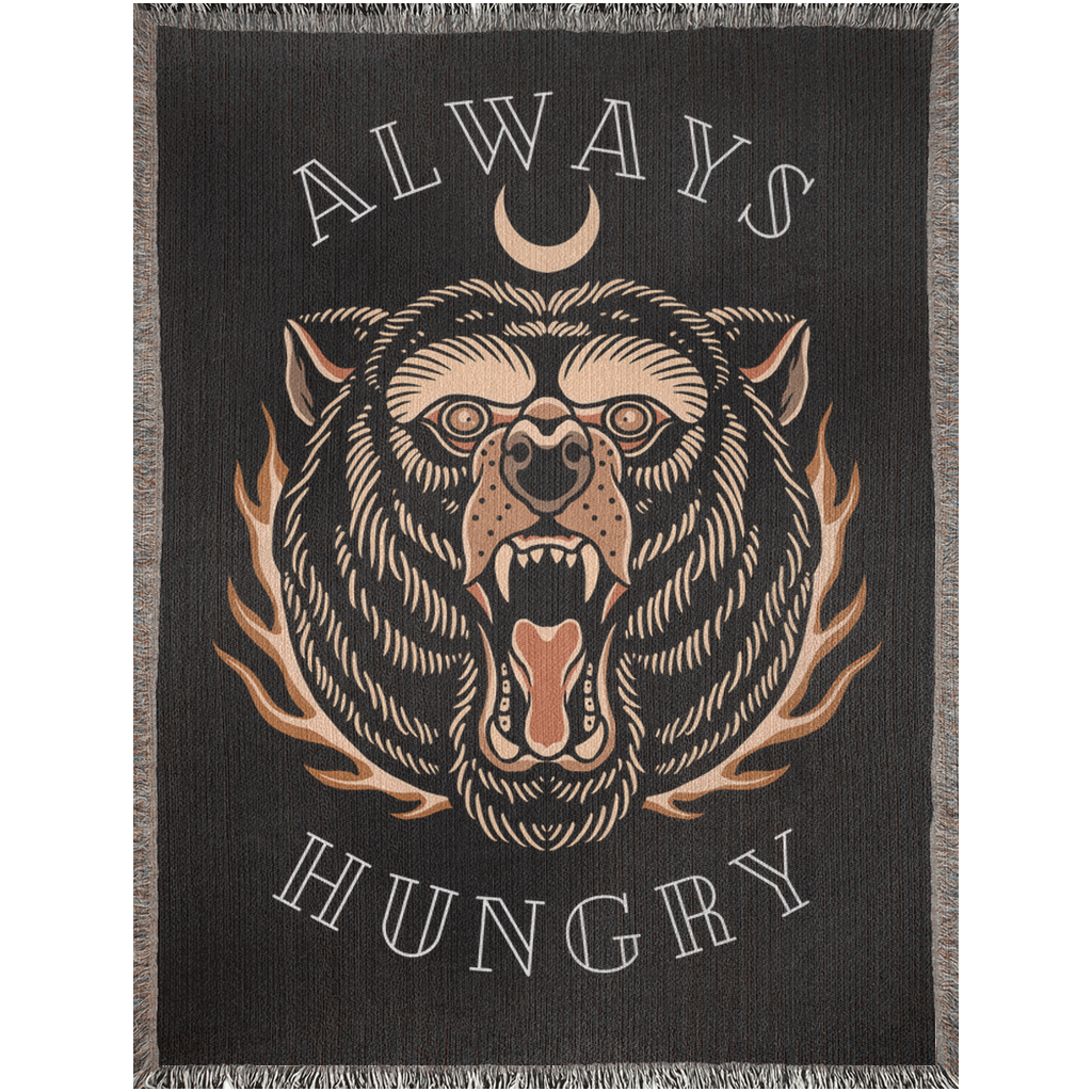 Always Hungry Bear Traditional Tattoo Style Woven Fringe Blanket