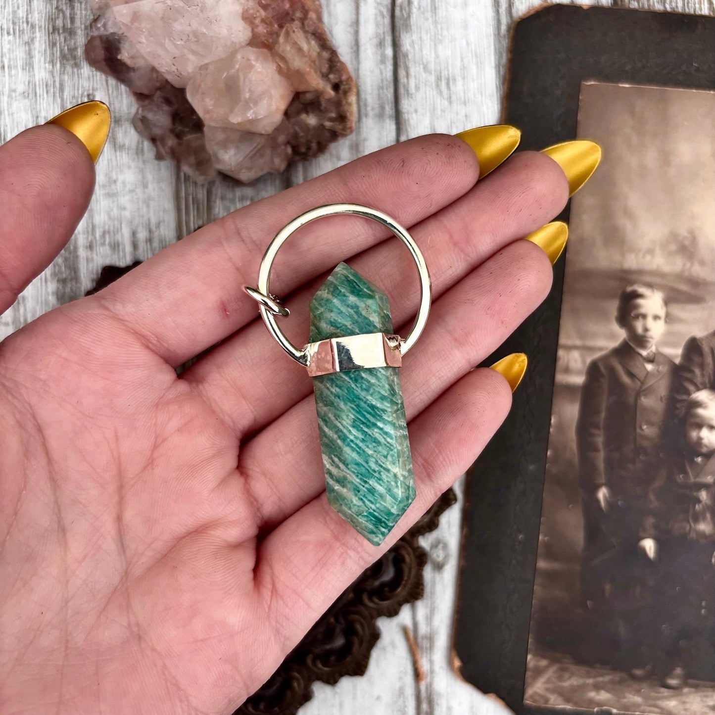 Amazonite Crystal Point Necklace in Sterling Silver, Blue Amazonite Pendant  -Designed by FOXLARK Collection