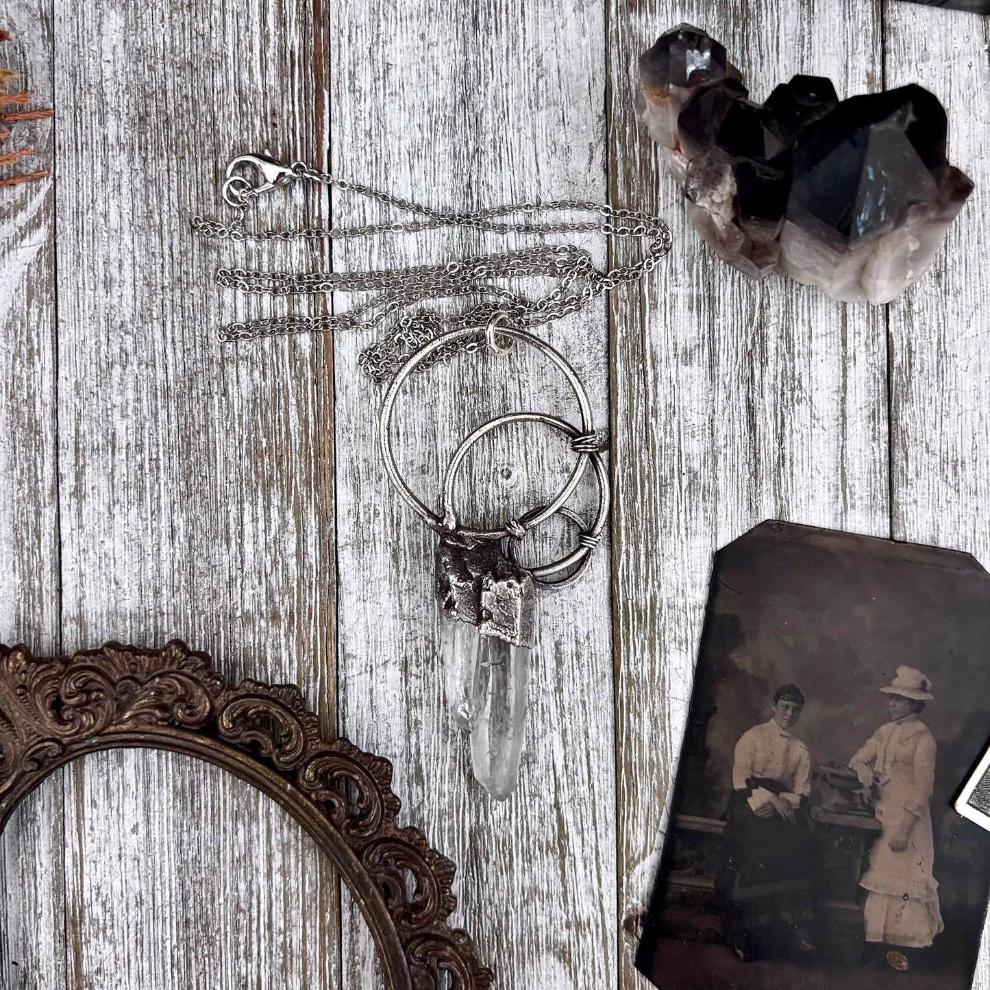 Big Raw Clear Quartz Crystal  Necklace in Fine Silver / Foxlark Collection - One of a Kind