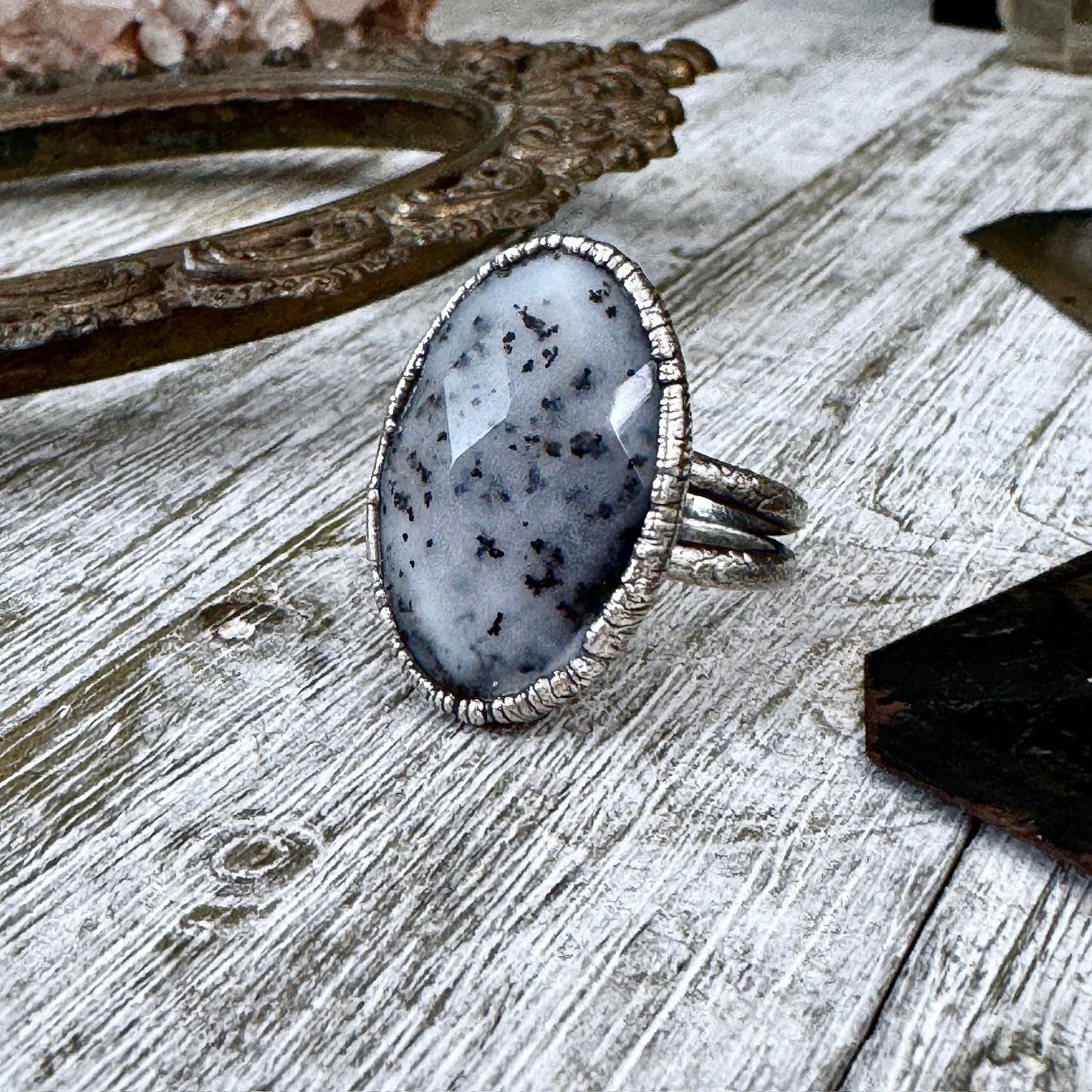 Dendritic Agate Crystal Ring Fine Silver Size 9 / Foxlark Collection - One of a Kind