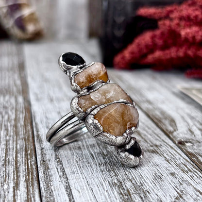 Multi Stone Citrine Black Onyx Ring In Silver Size 9 / Foxlark Collection