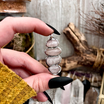 Four Stone Rose Quartz Necklace Silver / Foxlark Collection
