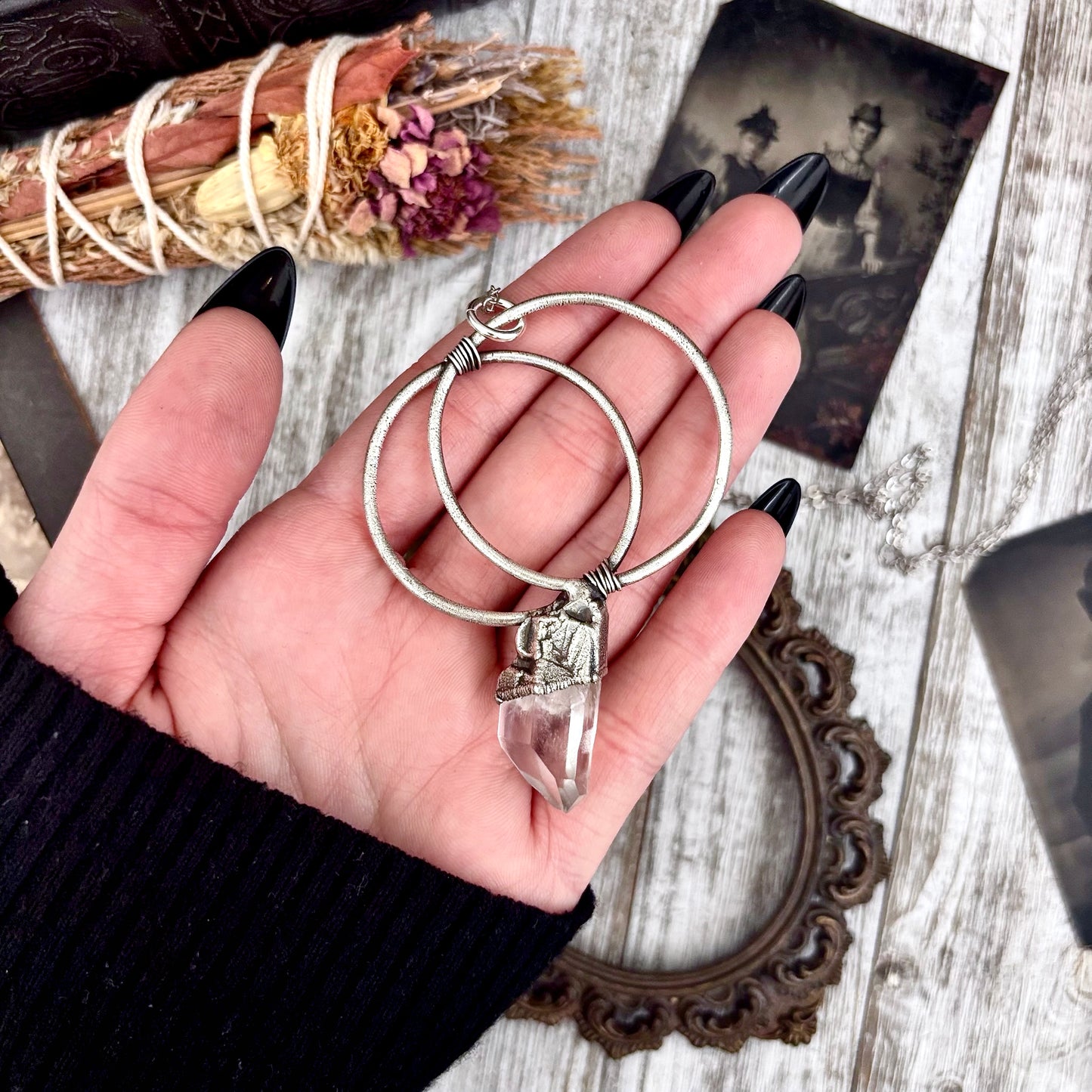 Big Raw Clear Quartz Crystal  Necklace in Fine Silver / Foxlark Collection - One of a Kind