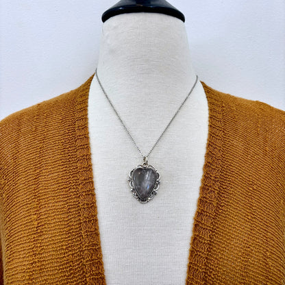 Rose Quartz Crystal Heart Necklace in Sterling Silver  -Designed by FOXLARK Collection