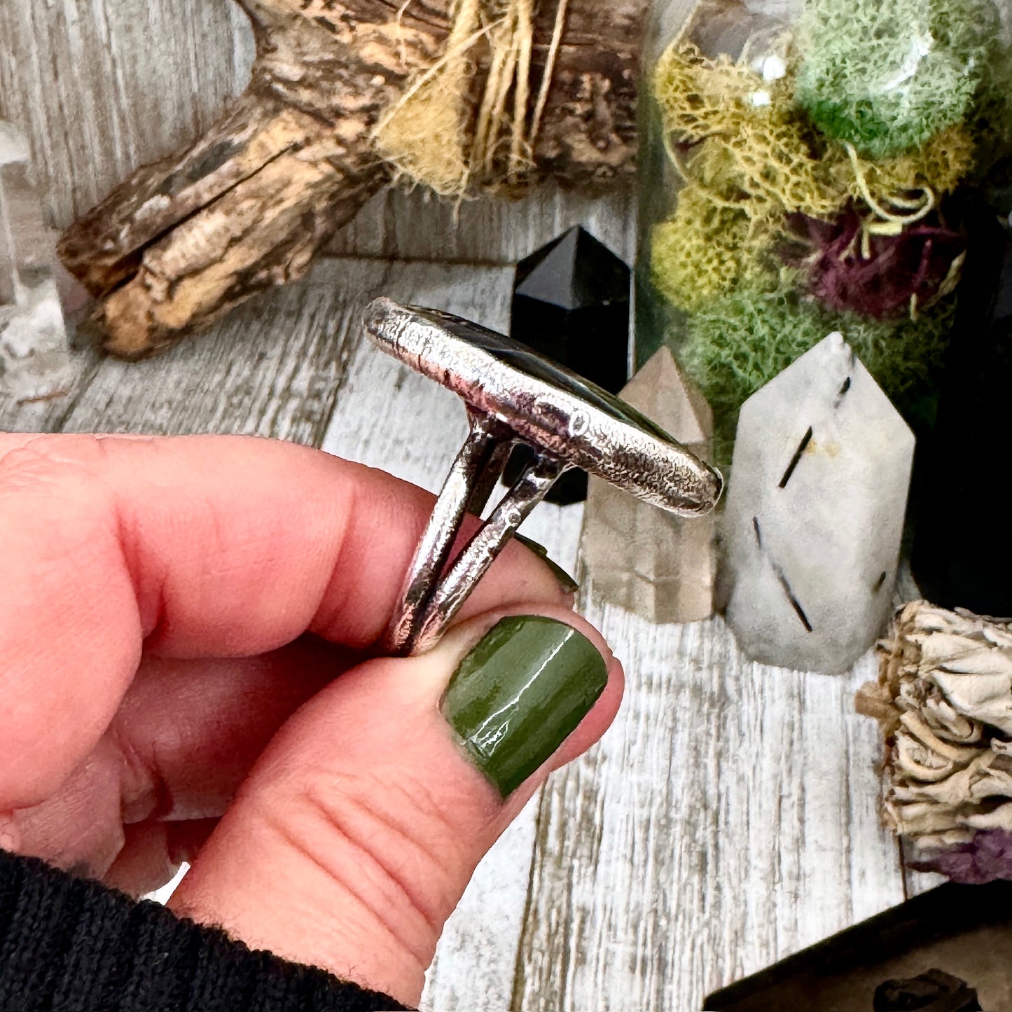 Spiderweb Obsidian Crystal Ring Fine Silver Size 9 / Foxlark Collection - One of a Kind
