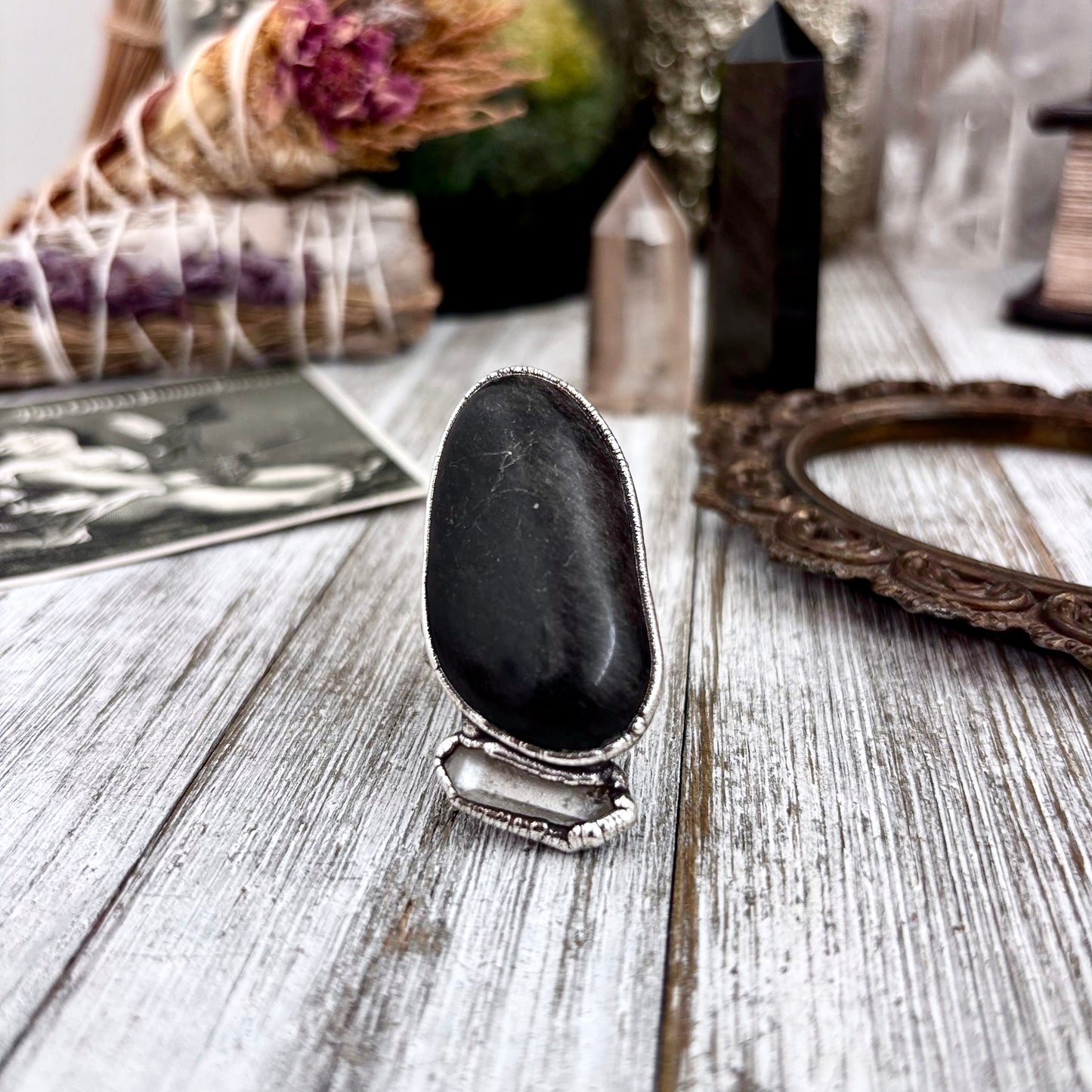 River Rock Clear Quartz Crystal Ring Fine Silver Size 7.5 / Foxlark Collection - One of a Kind