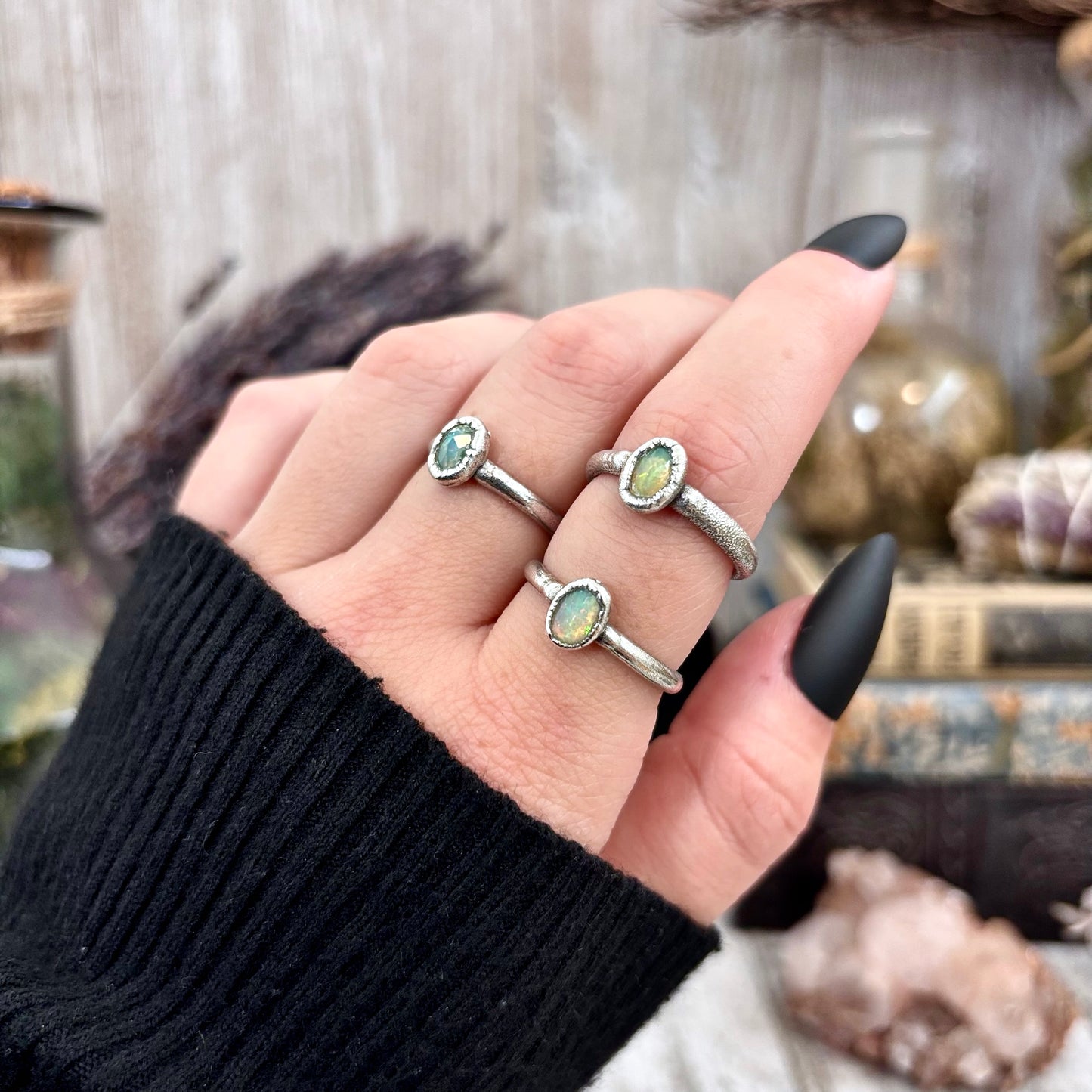 Opal Ring Fine Silver Small Faceted Stone Ring Size 5 6 7 8 9 10 11 / Foxlark Collection