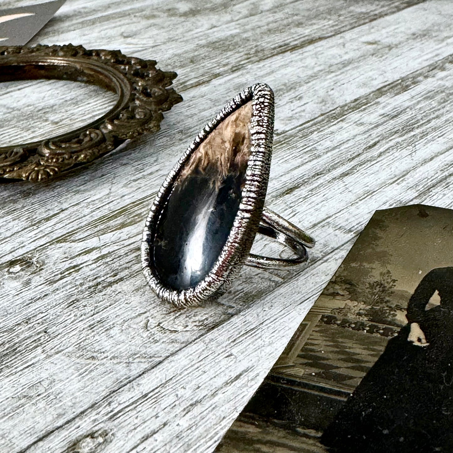 Large Fossilized Palm Root Ring in Silver Size 10  / Foxlark Crystal Jewelry Collection