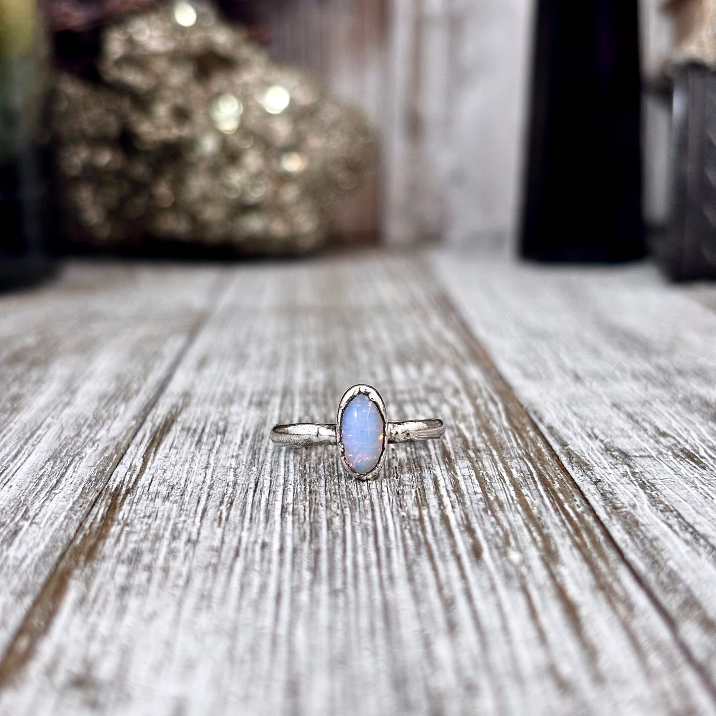 Vintage Glass Bead Pinfire Opal Ring Fine Silver Small Faceted Stone Ring Size 5 6 7 8 9 10 11 / Foxlark Collection