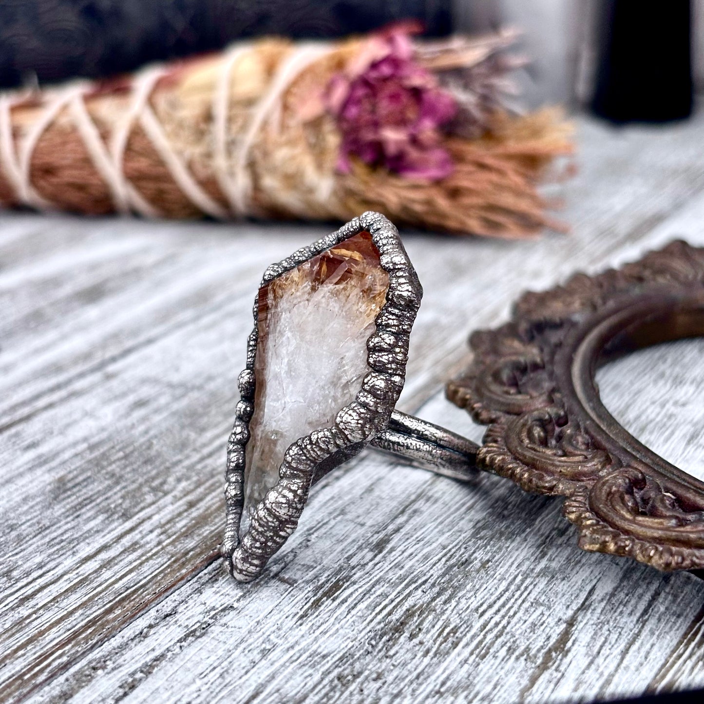 Raw Citrine Crystal Point Ring Set in Fine Silver Size 11  / Foxlark Collection - One of a Kind
