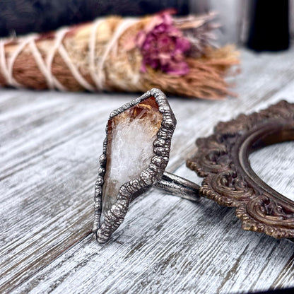 Raw Citrine Crystal Point Ring Set in Fine Silver Size 11  / Foxlark Collection - One of a Kind