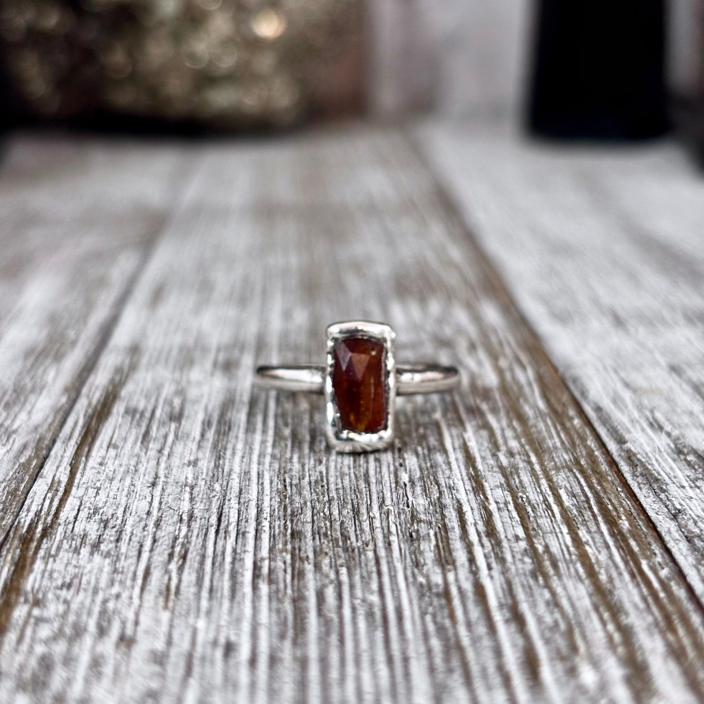 Orange Kyanite Ring Fine Silver Small Faceted Stone Ring Size 5 6 7 8 9 10 11 / Foxlark Collection