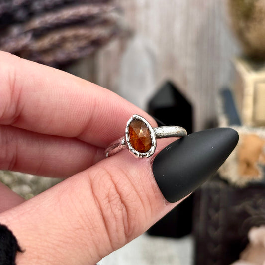 Orange Kyanite Ring Fine Silver Small Faceted Stone Ring Size 5 6 7 8 9 10 11 / Foxlark Collection