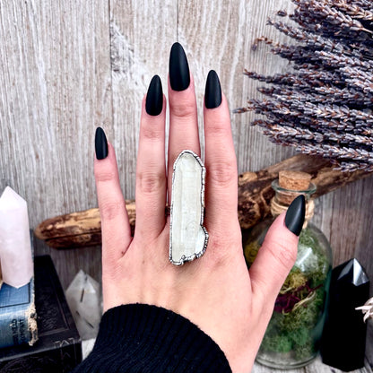 Raw Clear Quartz Crystal Ring Set in Fine Silver Size 8.5 / Foxlark Collection - One of a Kind