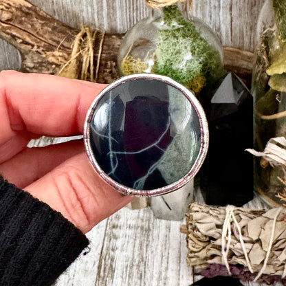 Spiderweb Obsidian Crystal Ring Fine Silver Size 9 / Foxlark Collection - One of a Kind