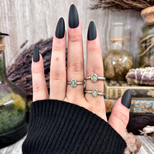 Opal Ring Fine Silver Small Faceted Stone Ring Size 5 6 7 8 9 10 11 / Foxlark Collection