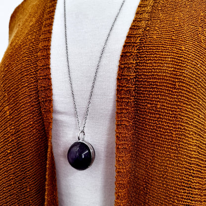 Amethyst Crystal Ball Necklace in Silver / Foxlark Collection