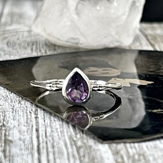 Amethyst Teardrop Ring Set in Sterling Silver, Dainty Purple Amethyst Ring Size 7 8 9 10 / Curated by FOXLARK Collection