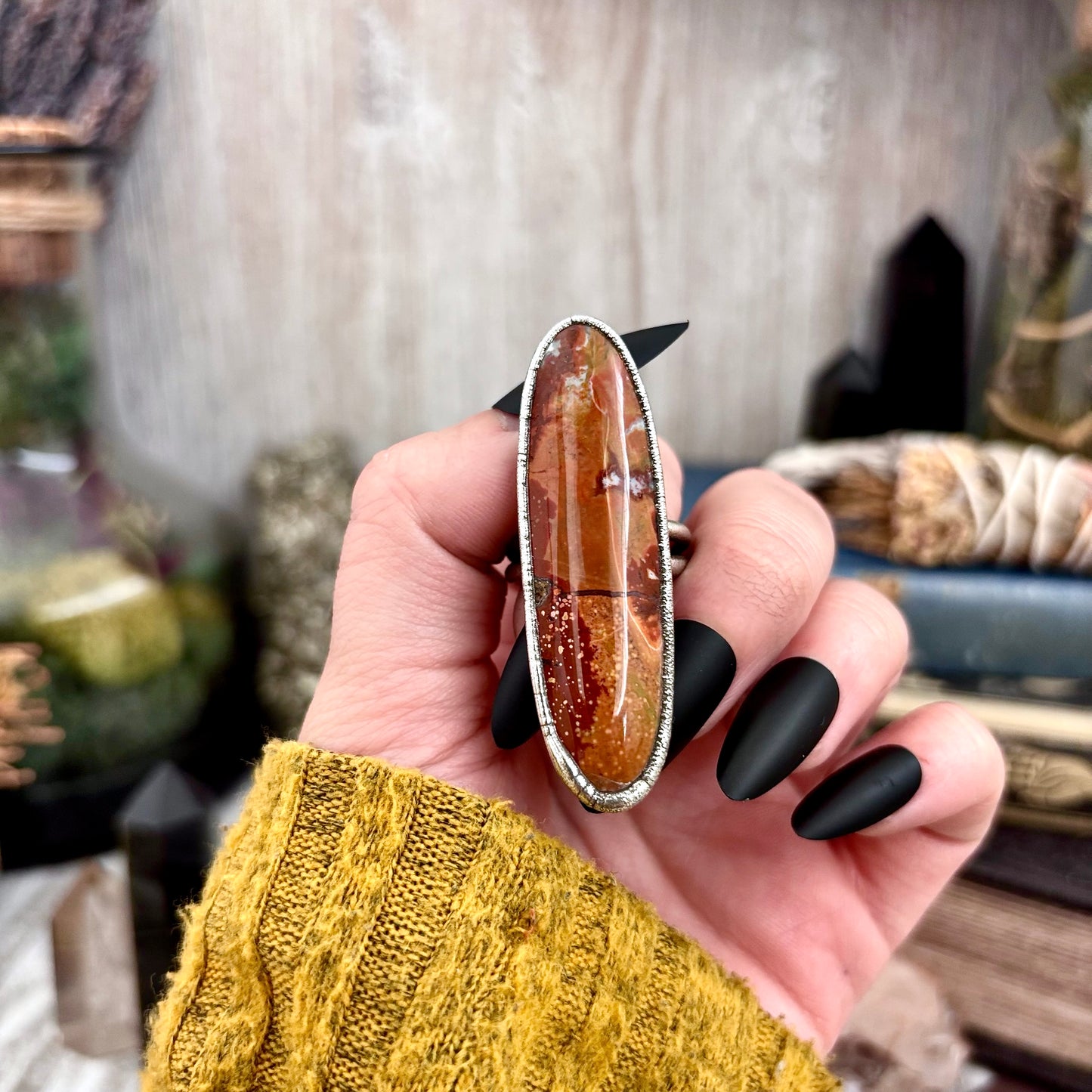 Brenda Jasper Crystal Ring Fine Silver Size 9 / Foxlark Collection - One of a Kind