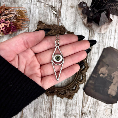 Moss & Moon Collection -  Green Iris Glass Eye Necklace set Fine Silver /