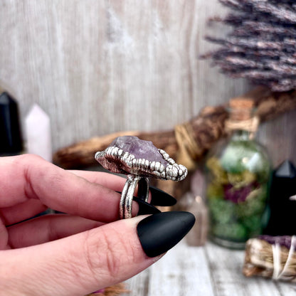 Raw Amethyst Crystal  Ring Set in Fine Silver Size 5.5 / Foxlark Collection - One of a Kind