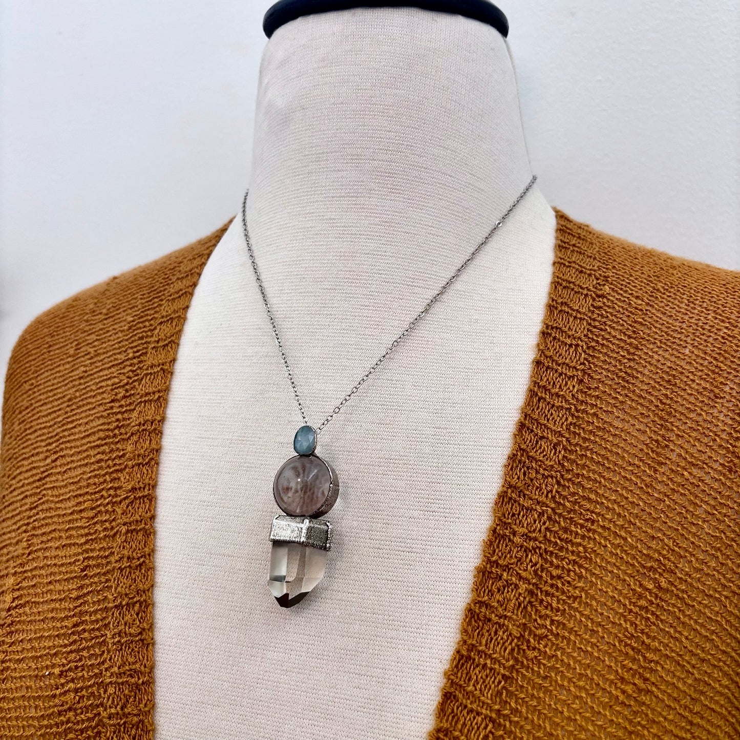 Multi Stone Aquamarine Clear Quartz Crystal ball and Point Necklace in Fine Silver / Foxlark Collection - One of a Kind (Copy)