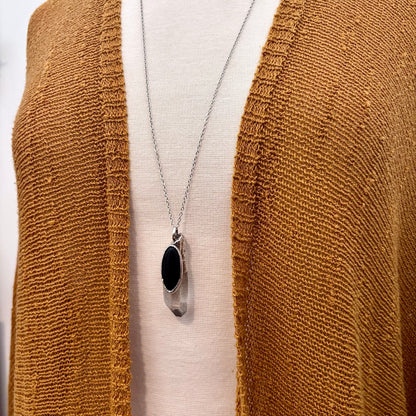 Clear Quartz & Black Onyx Crystal Statement Necklace in Fine Silver / Foxlark Collection - One of a Kind