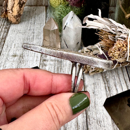 Big Fossilized Coral Crystal Ring Fine Silver Size 9.5 / Foxlark Collection - One of a Kind