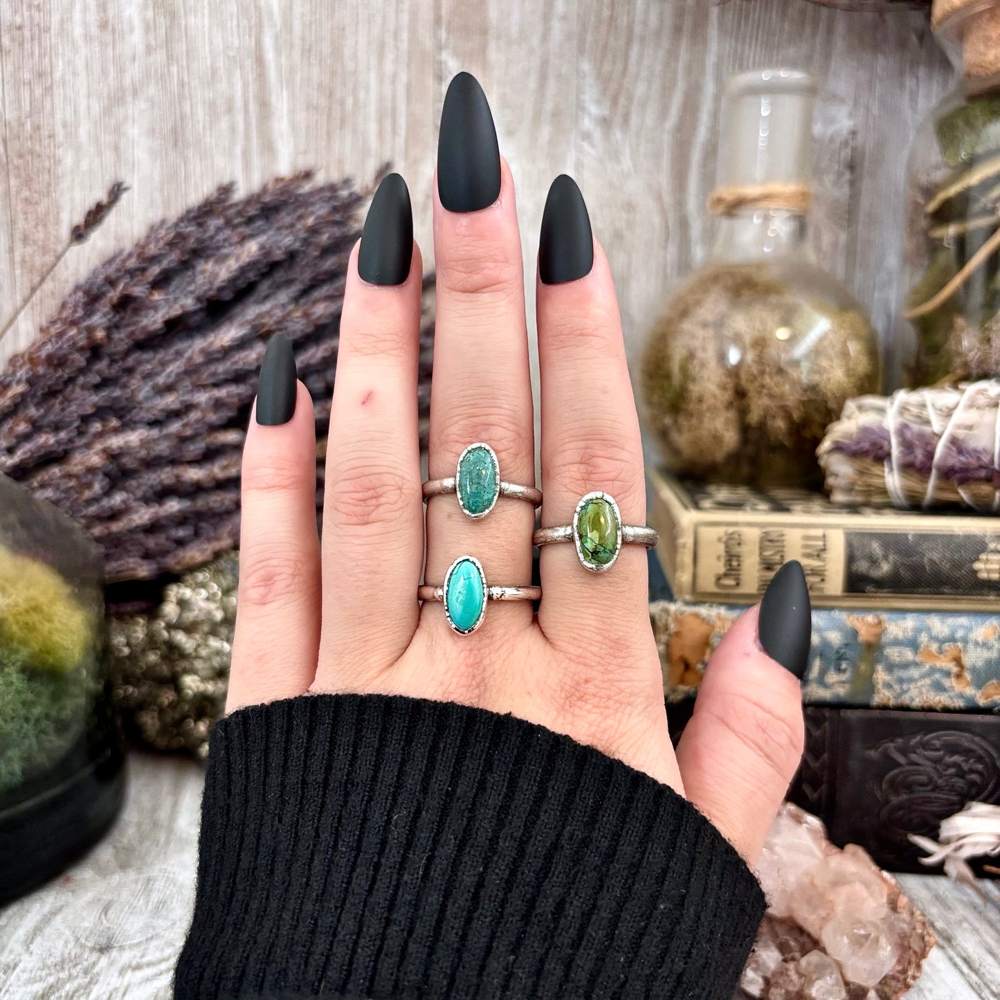 Turquoise Ring Fine Silver Stone Ring Size 5 6 7 8 9 10 11 / Foxlark Collection