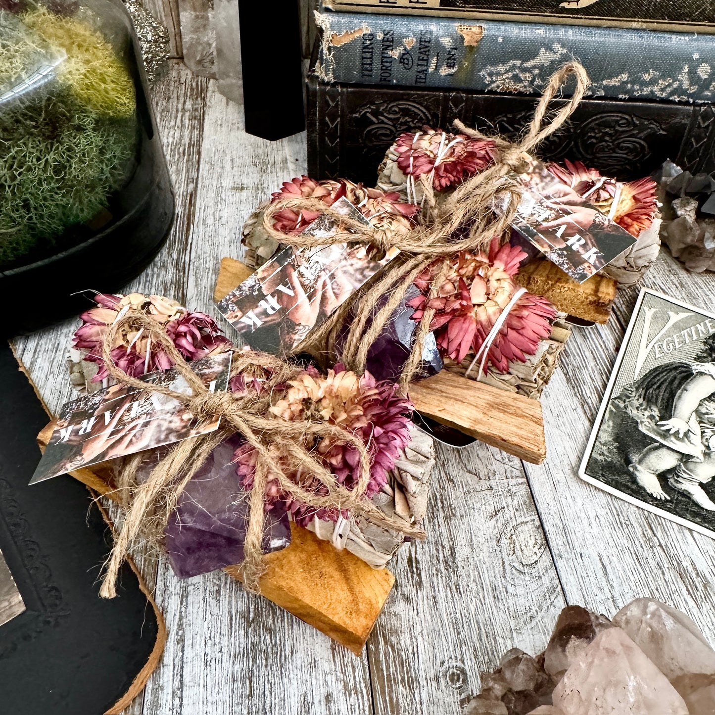 Sage Crystal Bundle with White Sage Palo Santo Amethyst / Foxlark Calming & Stress Relief Bundle