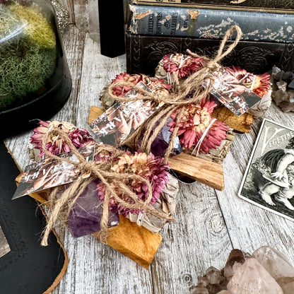Sage Crystal Bundle with White Sage Palo Santo Amethyst / Foxlark Calming & Stress Relief Bundle