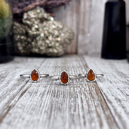 Orange Kyanite Ring Fine Silver Small Faceted Stone Ring Size 5 6 7 8 9 10 11 / Foxlark Collection