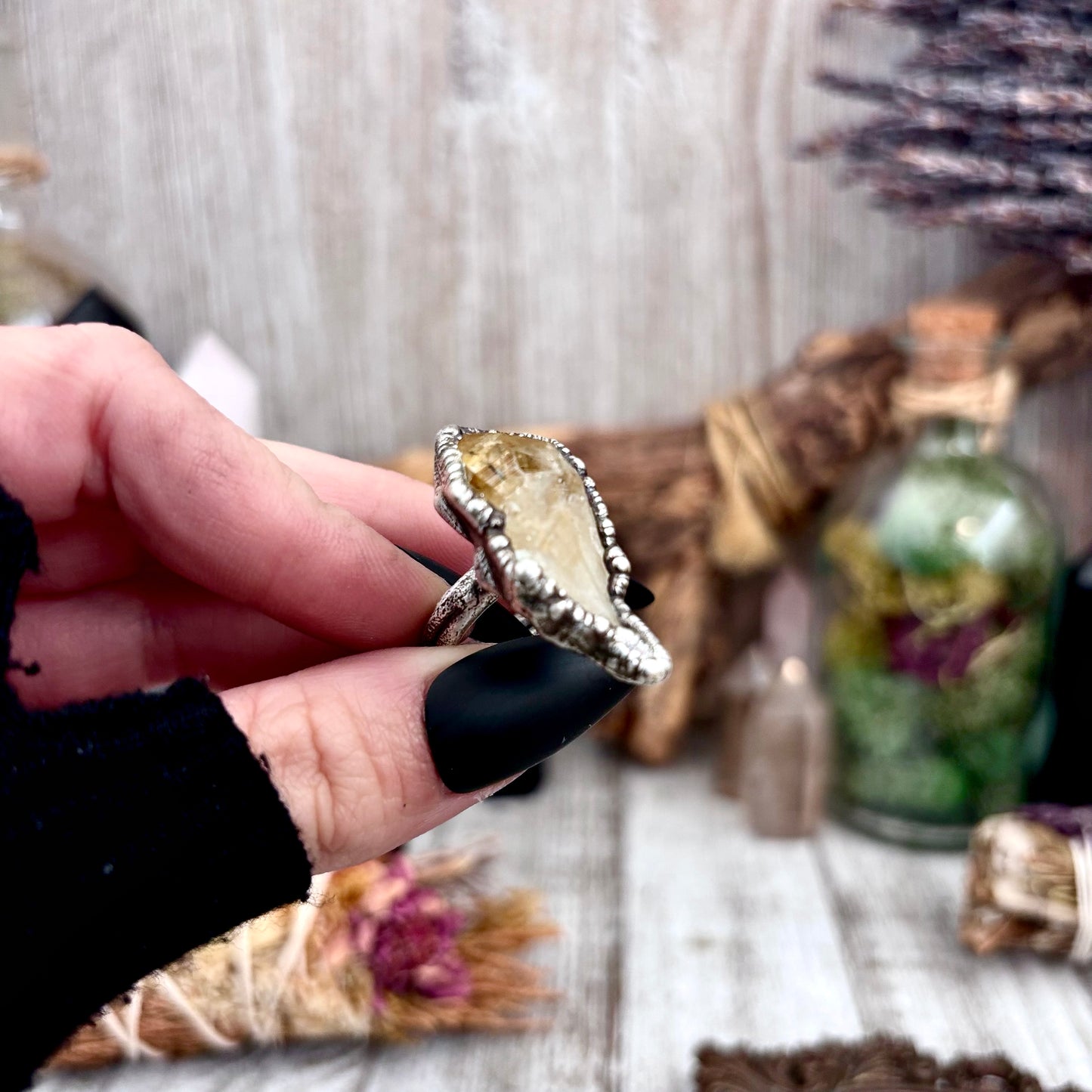 Raw Citrine Crystal Point Ring Set in Fine Silver Size 9  / Foxlark Collection - One of a Kind
