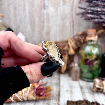 Raw Citrine Crystal Point Ring Set in Fine Silver Size 9  / Foxlark Collection - One of a Kind
