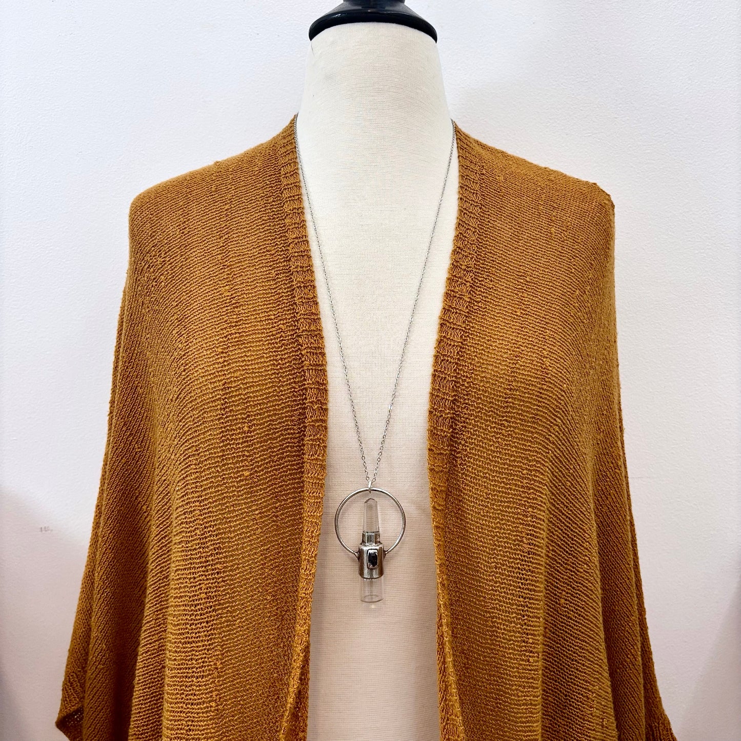 Clear Quartz and Blue Kyanite Crystal Necklace / Silver Rollerball Necklace