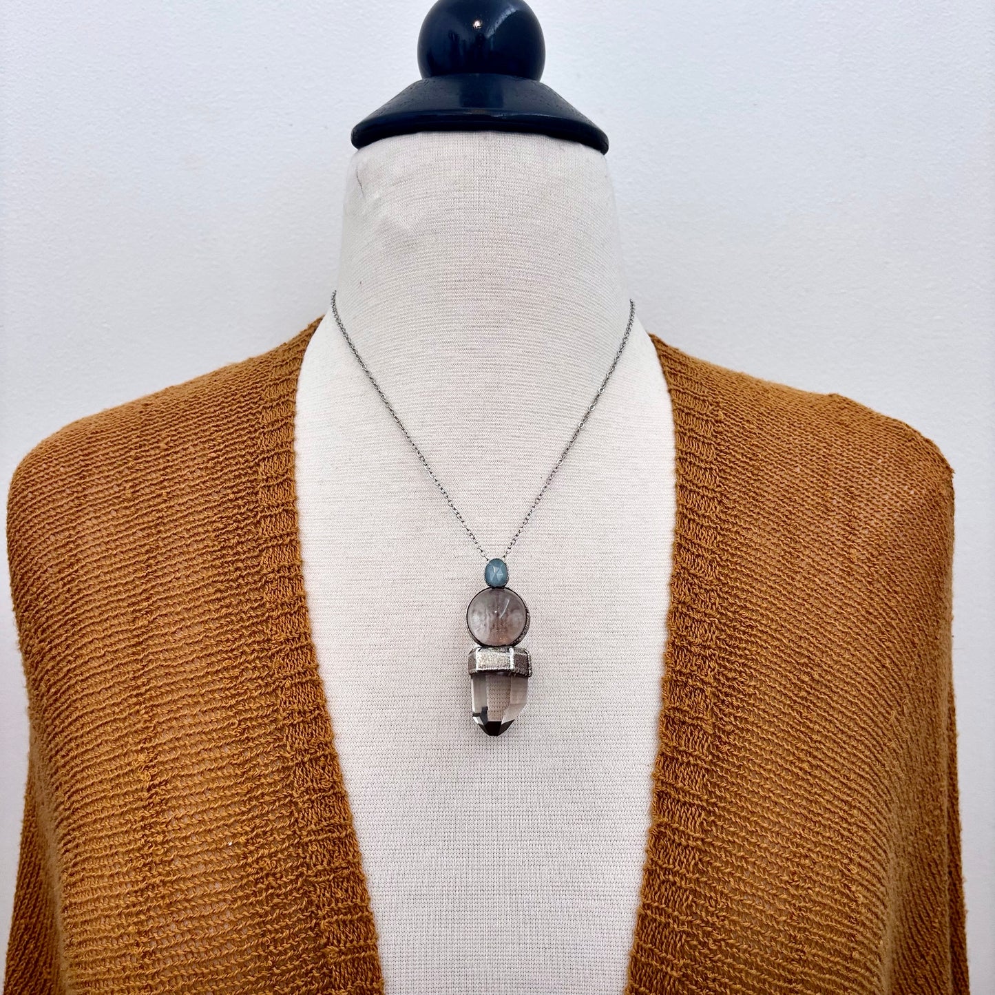 Multi Stone Aquamarine Clear Quartz Crystal ball and Point Necklace in Fine Silver / Foxlark Collection - One of a Kind (Copy)