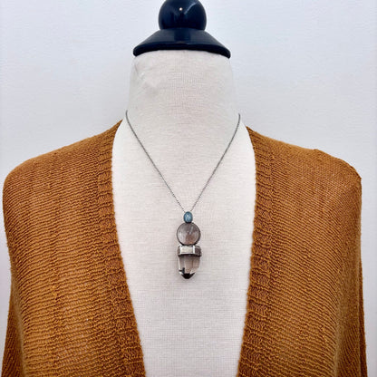 Multi Stone Aquamarine Clear Quartz Crystal ball and Point Necklace in Fine Silver / Foxlark Collection - One of a Kind (Copy)